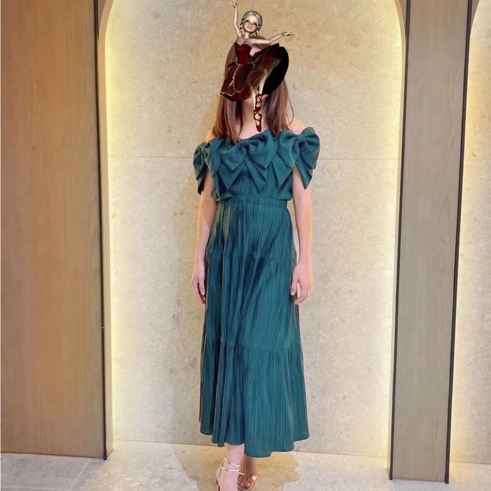 Green Ruffled Off-Shoulder Maxi Dress